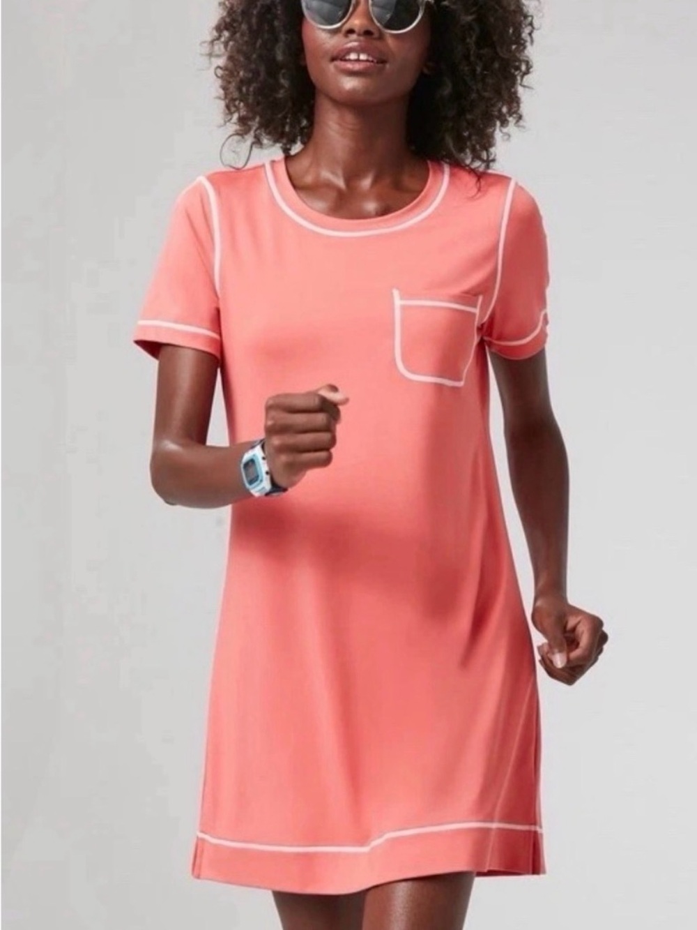Tuckernuck Robin Sport Short Sleeve Dress Poppy Pink White Details Lined Medium